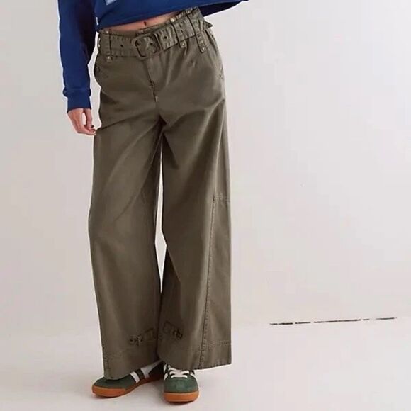 Free People We the Free Sloane Pants in Army Green NWOT - Picture 2 of 9